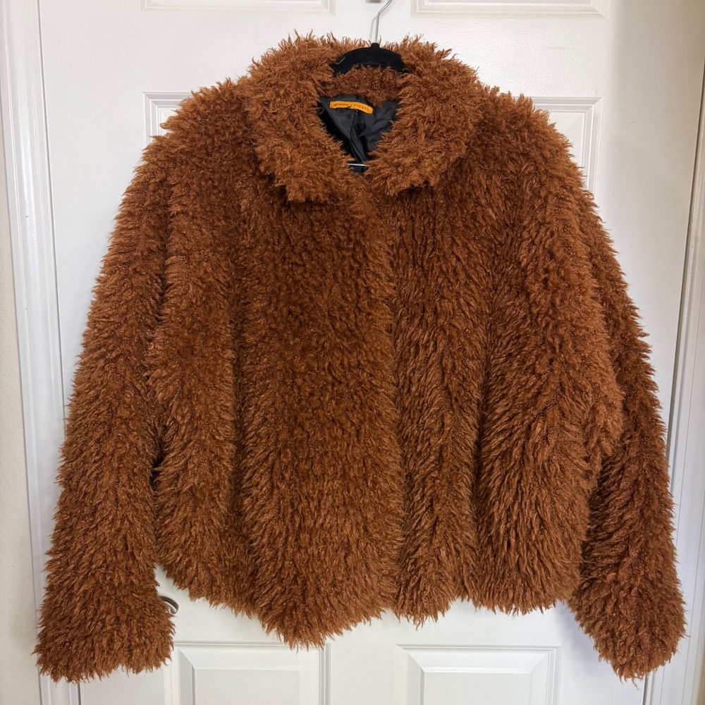 Refinery29 x Eloquii Faux Fur Shaggy Jacket Brown Ginger Coat Plus Size
